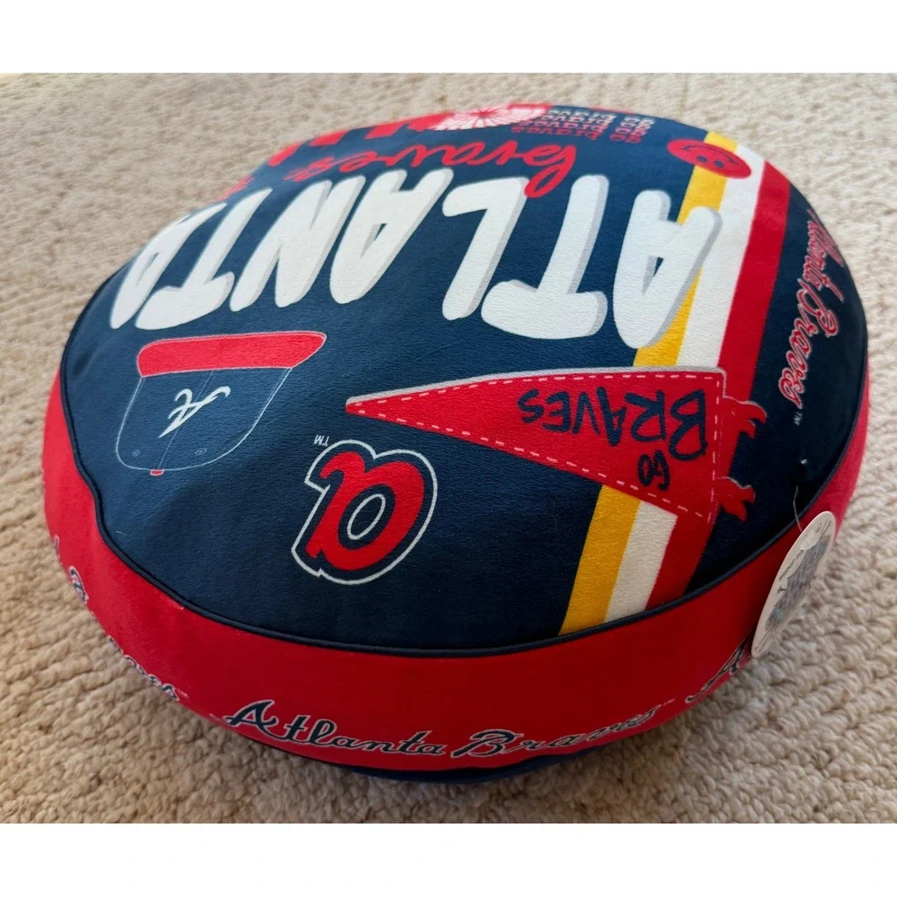 Atlanta Braves MLB Squish Me Super Soft Plush Round Pillow Navy Blue Red ATL